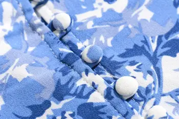 Retro Maneca Lunga Puf alb Albastru Floral Print Shirt Femei Single-breasted butoane Talie Subțire Scurt Bluza Fata Topuri