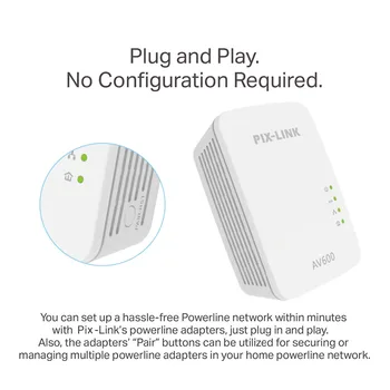 1Pair PIXLINK PL01A 600Mbps Powerline Starter Kit Adaptor de Rețea, AV600 Ethernet PLC Adaptor de Înaltă Compatibil cu IPTV Homeplug