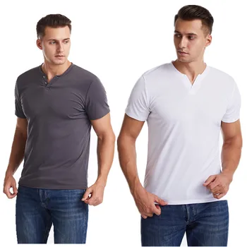 2020 Noua Moda pentru Bărbați cu Mânecă Scurtă T-Shirt Casual Sport de Înaltă Calitate pentru Bărbați Corp-Ftting V-Neck Butoane Bărbați'sFtness Tricou la