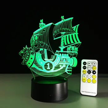O Bucată de MII de SOARE 3D Led Lumina de Noapte În 7 Culori Schimbare Vizuală Lampa Una Bucata Barca Colorate USB LED Acrilice Iluminat Jucarii