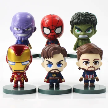 6 cm 6 buc/lot Marvel Avengers Versiune Q Thanos Hulk, Spiderman, Iron Man Doctor Ciudat Captain America PVC Figura Colectie de Jucărie
