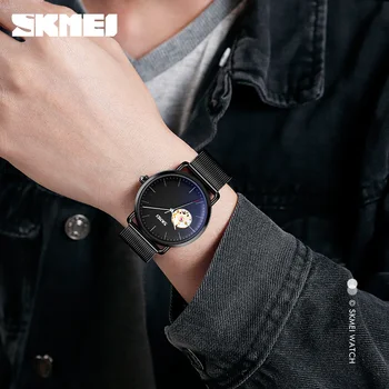 SKMEI Lux Ceas Automatic Barbati Gol Cadran de Afaceri Mecanice Mens Ceasuri din Oțel Inoxidabil Plasă de Curea de Moda Ceas reloj 9201 36377