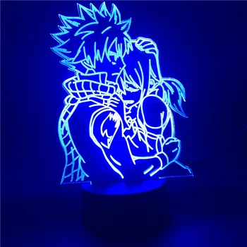 Anime 3d Lumina Fairy Tail Natsu Dragneel Erza Scarlet Îmbrățișare a CONDUS Lumina de Noapte Led-uri USB Baterie Decorativă cu LED-uri lampa de Birou Cadouri de Crăciun