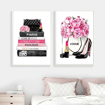 Revista de moda perete printuri de arta tocuri inalte si ruj imagini de moda diamant pictura flori roz stras mozaic fete