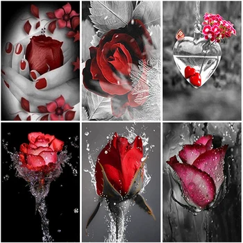 Full Pătrat Rotund Rose Diamond Pictura cruciulițe Kituri 5D Rosu si Negru cu Flori de Diamant Broderie Artizanat, Decorațiuni interioare