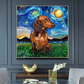 Panza Pictura de Perete de Arta Canvas Poze Animal Print Noapte Înstelată Câine Peisaj pentru Camera de zi Postere si Printuri Decor Acasă