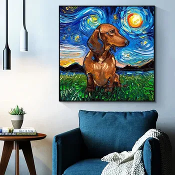 Panza Pictura de Perete de Arta Canvas Poze Animal Print Noapte Înstelată Câine Peisaj pentru Camera de zi Postere si Printuri Decor Acasă