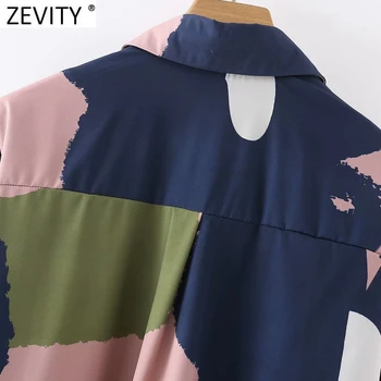 Zevity 2021 Femei de Moda de Culoare de Potrivire Cravată-Vopsite Halat Bluza Femei cu Maneci Lungi Pieptul Kimono Tricouri Chic Blusas Topuri LS7666