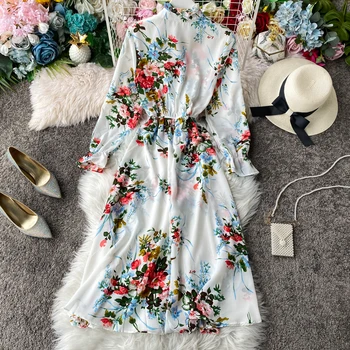 Teeuiear Vintage slim primăvara anului 2021 florale rochie de imprimare vestido de fiesta rochii lungi de toamna rochie de Petrecere Femei elegante rochie-tunica 3838
