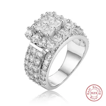 De lux argint 925 deschide 4buc Prințesă tăiat SONA Diamond de Nunta inele pentru Femei Simulat bijuterii de Platină Fata cadou