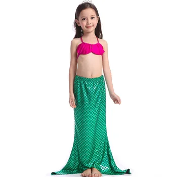 Copil Printesa Mica Sirena Cozi Costum Copil Fete Coada De Sirena Bikini De Costume De Baie Pentru Copii Cosplay Albastru