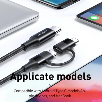 Mcdodo 60W USB de Tip C Cablu USB-C PD Rapid de Încărcare pentru IPhone Xs Max XR X IPad Pro, Macbook Huawei Samsung 2 In 1 Incarcator Cablu