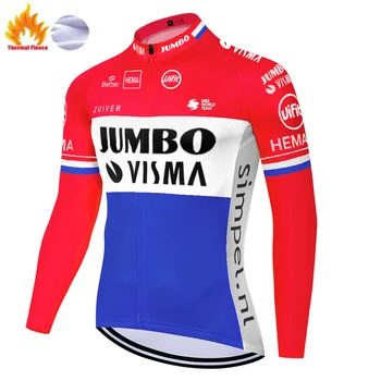 2021 jersey ciclismo Jumbo Visma camisa ciclismo masculina maneca Lunga biciclete Poarte îmbrăcăminte de lână de iarnă bărbați ciclism jersey 39714