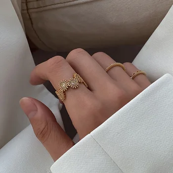 De zi cu zi Delicate Zircon Pavate Boem Flori Degetul Arătător Ring pentru Femei Vintage Design Decorativ Inel de Aur