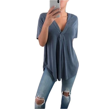 2020 Noi De Vara Pentru Femei Vintage Bluza Tricou Solid V-Neck Loose Maneca Scurta Femei Tunica Casual Plus Dimensiune Bluza Mujer