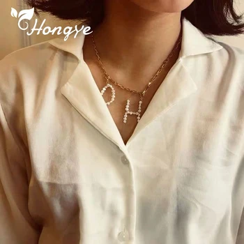 Hongye Nou Brand Pentru Femei Coliere Pandantiv Litera Inițială A-Z Farmec Perla Moda Bijuterii Aur Lanț De Gât Baroc Perle Naturale