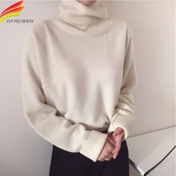 Noi 2020 Toamna Iarna pentru Femei pulovere Și Pulovere Femei Guler Minimalist Bej Kaki Negru Doamnelor Topuri Supradimensionate
