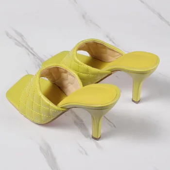 Vara Femei Papuci 2021 Brand de Moda Sandale Tocuri Vintage Square Toe Culoarea Bomboane Papuci de casă Doamnelor Alunecare pe Sandale Diapozitive