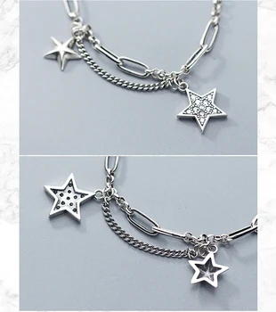 Simplu Vintage Star Pentagrama Zircon Multistrat Lant De Argint 925 Bratara Pentru Femei Designer Delicate Bijuterii En-Gros