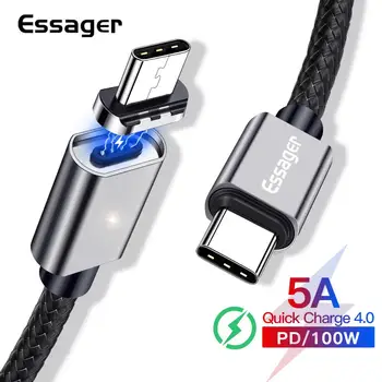 Essager 5A Magnetic USB Type C La USB C Cablu Pentru MacBook Pro 100W PD Magnet Încărcător USB de Tip C-C Cablul de Sârmă Pentru Samsung Nota 10
