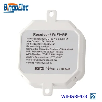 Bingoelec WIFI Wireless Receptor Comutator RF 433,92 MHZ Siguranță Detașabil Releu de Semnal Receptor de la Distanță de Control De Telefon AC 100 V-240