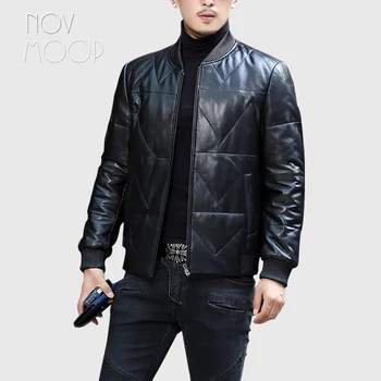 Novmoop 2020 moda stilul de amenajare negru piele de oaie autentic haina de piele barbati de iarna sacou gros casaco veste homme LT2980 4070