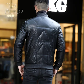 Novmoop 2020 moda stilul de amenajare negru piele de oaie autentic haina de piele barbati de iarna sacou gros casaco veste homme LT2980