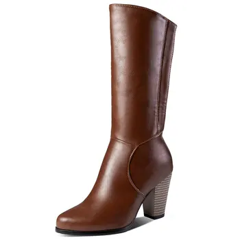 Sgesvier moda la jumătatea vițel cizme cu tocuri groase pantofi rotund-deget de la picior zip de sex feminin cizme clasice toamna cizme de iarna marimea 30-52 G638