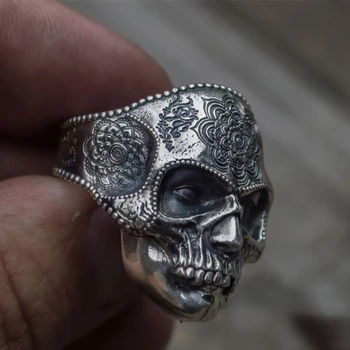 Mexican Flori Craniu de Zahăr Inele Gotice Grele Mandala Craniu 316L din Oțel Inoxidabil Biker Ring Bijuterii Punk