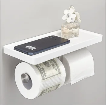 De Argint Din Oțel Inoxidabil Vopsea Hârtie Dublu Suport Montat Pe Perete Baie Accesorii Telefon Rack Toaletă Raft Material Aluminiu