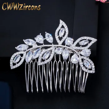 CWWZircons Elegant Frunze Floare Zircon Cristal Nunta Pieptene De Par Mireasa Tiara Diadema Seara De Bijuterii Accesorii A013