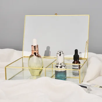 Cosmetice Cutie de Depozitare Sticlă Transparentă cu Capac Cutie de Bijuterii Masa de machiaj Ruj Compartiment cu Clapeta Tava de Stocare
