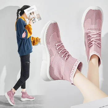 Adidasi Femei Tricot De Sus Respirabil Pantofi Sport Sock Cizme Femei Pantofi De Înaltă Top Pantofi De Alergare Pentru Femei