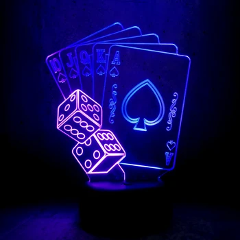 Creative Amestecat Culoare Lumină de Noapte 3D LED-uri USB Lampa Magician Masă Decorative TEXAS HOLD EM Poker cu Zaruri Pică Carte de Joc de Copil Jucărie 41799