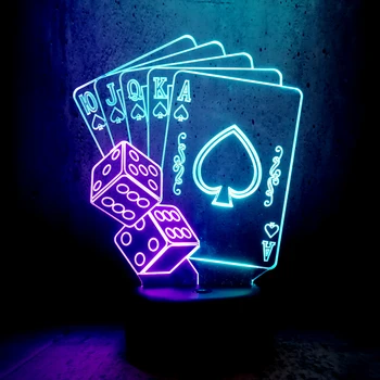 Creative Amestecat Culoare Lumină de Noapte 3D LED-uri USB Lampa Magician Masă Decorative TEXAS HOLD EM Poker cu Zaruri Pică Carte de Joc de Copil Jucărie