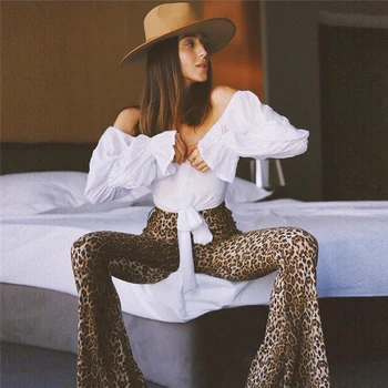 Noua Moda Femei Animal Print Leopard Pantaloni Cu Talie Înaltă Feminin Rachete De Semnalizare Pantaloni De Moda De Street Wear 4196