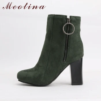 Meotina Glezna Cizme Femei Tocuri De Iarnă Din 2018 Fermoar Toc Gros Toamna Pantofi Verde Scurte De Sex Feminin Pantofi Verde Plus Dimensiune 33-45