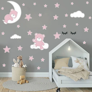 Desene animate Luna Stele Urs Autocolante de Perete Pentru Copii Baby Room Decor Acasă stelute Decalcomanii de Perete Pepinieră Copil DIY Vinil Artă Murală