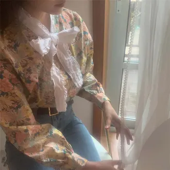 Bluze Pentru Femei Retro Birou Doamnă Volane Dantela-Up 2021 High Street Proaspete De Epocă Elegant Fete Tricouri Femei Topuri Chic