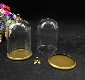 5pcs 38*25mm bell jar forma de glob de sticlă 25mm clasic de bază tava 8mm capac set pahar sticla de moda colier pandantiv diy flacon de sticlă 42662