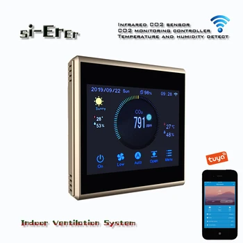 Detector de Co2 Tuya App Wifi fan valve regulator de aer monitor de calitate,de Culoare touch control meniu,Opțional RS485 4304