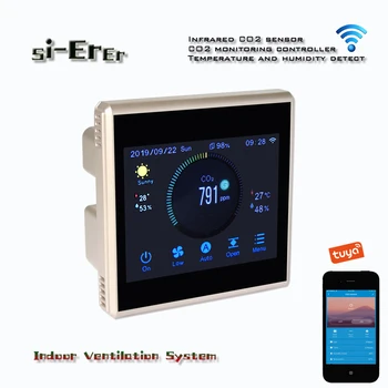 Detector de Co2 Tuya App Wifi fan valve regulator de aer monitor de calitate,de Culoare touch control meniu,Opțional RS485