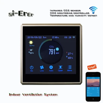 Detector de Co2 Tuya App Wifi fan valve regulator de aer monitor de calitate,de Culoare touch control meniu,Opțional RS485