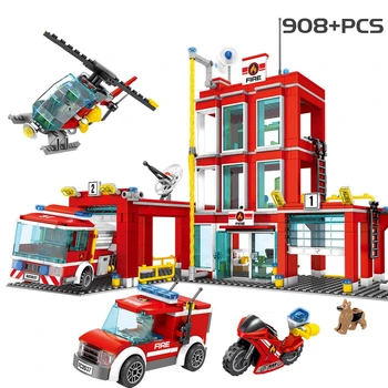Stația de pompieri, Blocuri Compatibil City Pompier Cărămizi Camion, Elicopter, Barca, Masina de Învățământ Jucării DIY Caramizi Clasice 4313