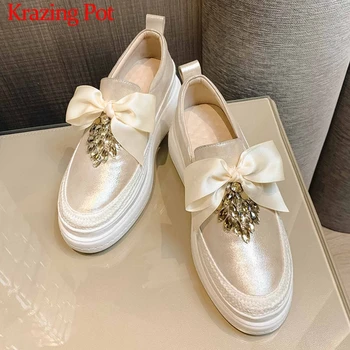 Krazing Oală dulce stil Printesa strălucitoare de cristal papion din piele slip on mocasini pantofi de moda confortabil vulcanizat pantofi L19