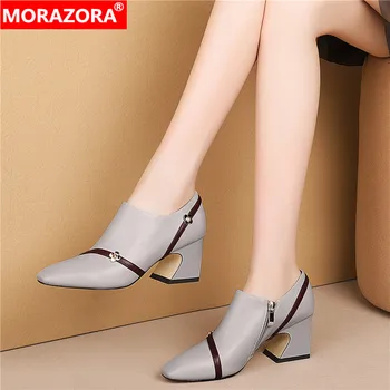MORAZORA 2020 dimensiuni Mari 33-43 piele naturala unic de pantofi cu tocuri groase deget de la picior pătrat femei pompe de primavara-vara pantofi casual