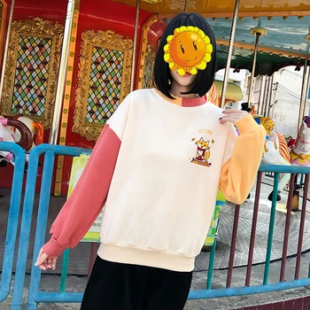 HWLZLTZHT Mozaic Femei Hoodie Japoneză Adolescent de Liceu Student Fată Pulover 2020 Toamna cu Maneci Lungi Tricou Harajuku Sus