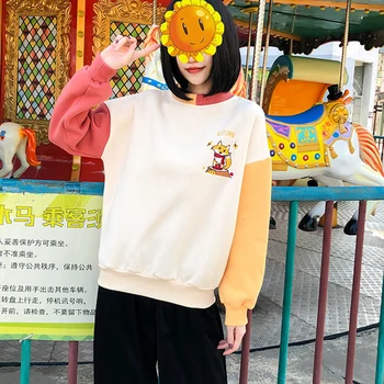 HWLZLTZHT Mozaic Femei Hoodie Japoneză Adolescent de Liceu Student Fată Pulover 2020 Toamna cu Maneci Lungi Tricou Harajuku Sus