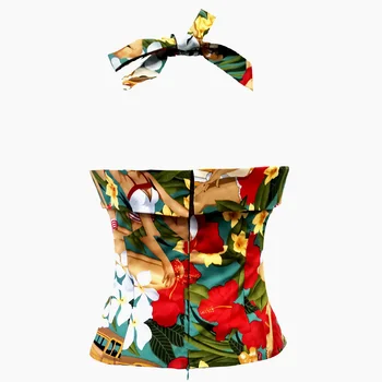 2020 Femei Bluze de Vara de Top Florale Imprimate Pe Umăr Halter Bluza Tricou Camuflaj Doamna 50 de ani de Epocă Topuri Roupas feminina