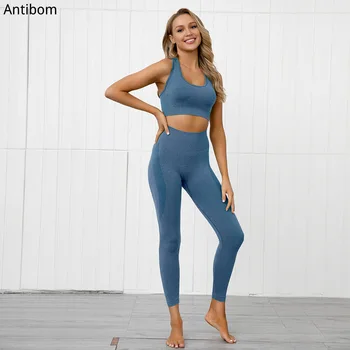 Antibom Trening pentru Femei Costum de Sport Sala de Fitness Set Energie Sutien fără Sudură cu Pad de Mare Impact Talie Mare Legging Hip Modelarea 44108